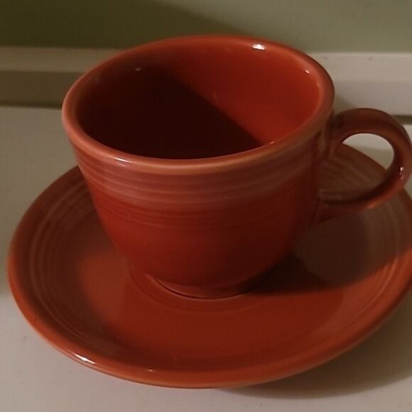 Fiestaware Red Cup and Saucer Set - Picture 1 of 9